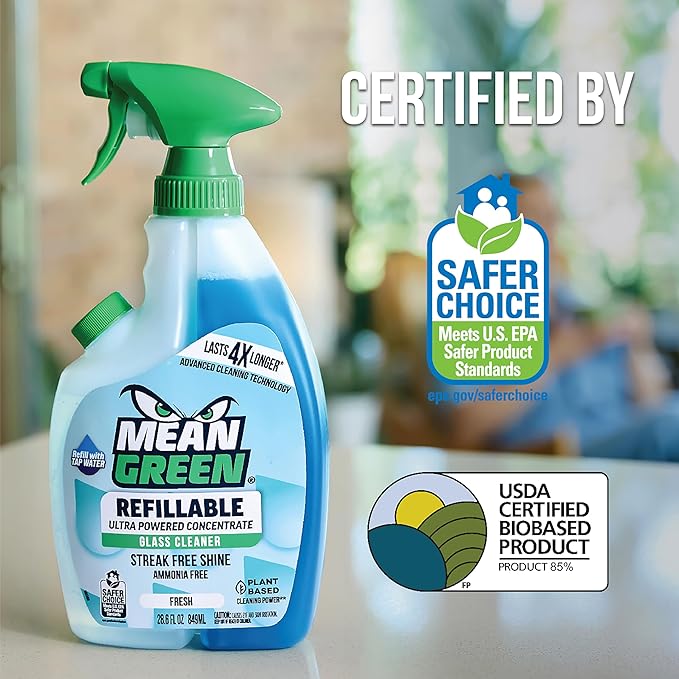 Mean Green Refillable Ultra Powered Concentrate Glass Cleaner, Fresh, 14.3 Ounce, 6 Pack