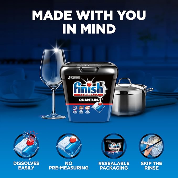 Finish Quantum Dishwasher Pods, No Pre-Rinse Dishwasher Detergent Soap Removes 24HR Dried-On Stain and Grease, Leaving a Virtually Spotless Shine, 84 Count
