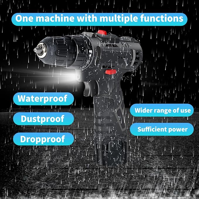 Jadeshay 12V Cordless Electric Drill, Rechargeable Lithium Drill with 3 Batteries, 25 Torque Settings, LED Light, 450W Power Tool Kit for Home & DIY, Includes 24-Piece Accessories