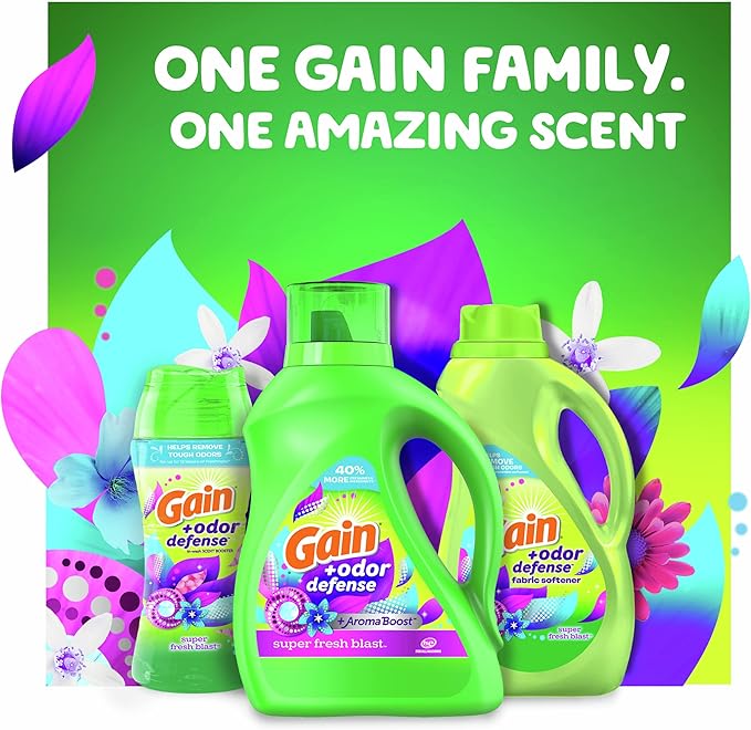 Gain + Odor Defense Dryer Sheets, Super Fresh Blast Scent Fabric Softener Sheets, 240 ct (Pack of 2)