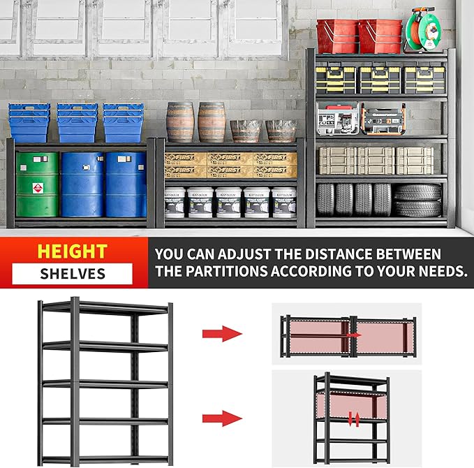 OLLRRACT Garage Storage Rack – Heavy Duty 5 Shelf Metal Shelving, Durable Storage Organizer for Tools, Equipment, and Supplies, Perfect for Maximizing Garage and Utility Space 18" D x48 W x78 H
