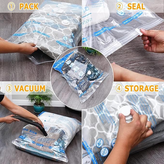 MEIQIHOME Vacuum Storage Bags, Space Saver Sealer Bags,Vacuum seal bags for clothing, Pillows, Comforters, Blankets, Bedding,Travel,10 COMBO