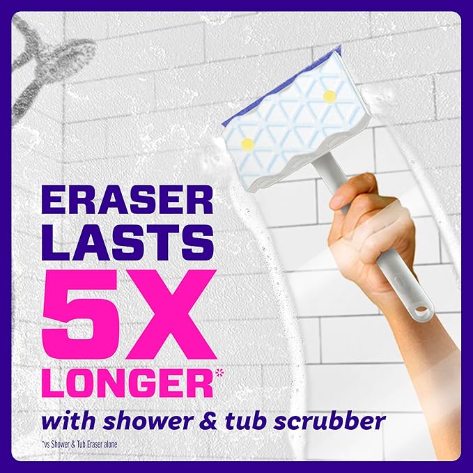 Mr. Clean Magic Eraser Sponge, Bathroom, Shower, Tub Cleaner, Soap Scum Remover, Bathroom Cleaning Supplies, Dawn Cleaning Power with Lemon Scent, Shower & Tub, 8ct