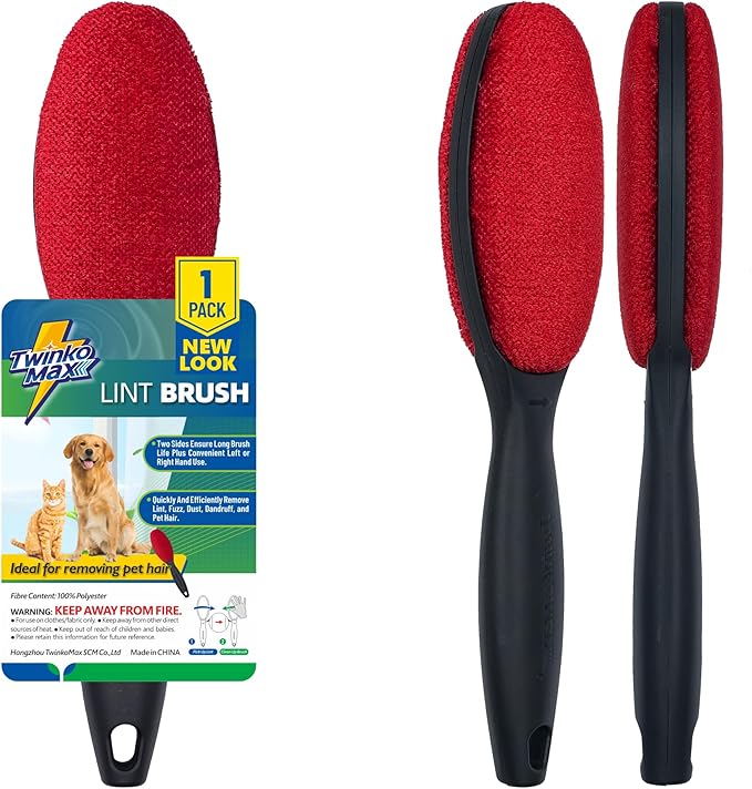 Twinko Max Lint Brush, Lint Remover, Pet Hair Remover, Clothes Brush, Magic Lint Remover Brush, Sheet and Carpet Cleaning Brush, 2-Sided and Reusable, No Need Lint Roller Refill.