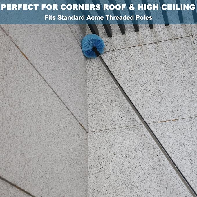 Cobweb Duster Head Brush-Twist-On Spider Web Brush for Outdoor & Indoor Web Cleaning // Fits Standard Acme Threaded Poles // Cobweb Duster Brush Head Only-Blue -1 Pack