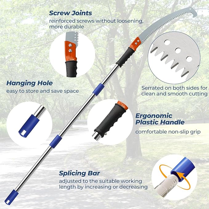 Pole Saws for Tree Trimming, 10FT Long Branch Cutter Handle Pruner, Heavy Duty Tree Trimmer Pole | Ergonomic Non-Slip Grip for Yard Garden and Patios High Branches Cutting