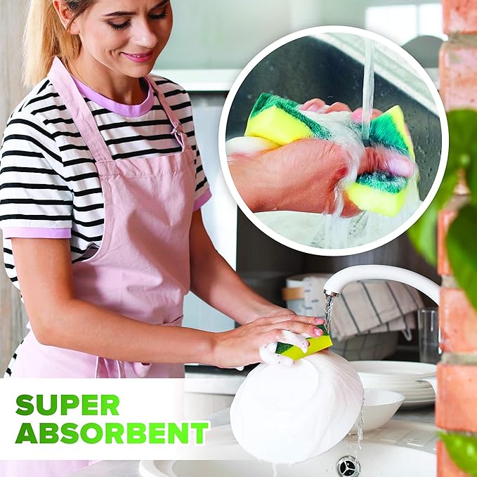 (12 Pack) Heavy Duty Scrub Sponges by SCRUBIT – Kitchen Dish, Sink and Bathroom Cleaning Scrubber Sponge - with Non-Smell Scouring Pad