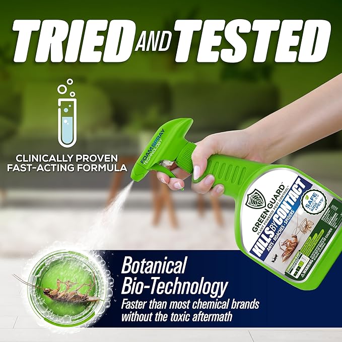Green Guard Pest Control Spray - Indoor & Outdoor Killer of Ants, Roaches, Spiders & Other Crawling Insects, Safe Around Children & Pets, Plant-Based, Pleasant Scent (Lemongrass Blast, 16oz)