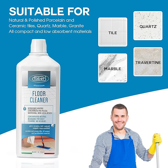 FABER Tile Floor Cleaner – Mop Cleaning Solution – 1L Concentrated Neutral Detergent for Daily Floor Cleaning - Quick Shine Floor Cleaner - Tile Cleaner Liquid Suitable for Porcelain & Ceramic Tiles
