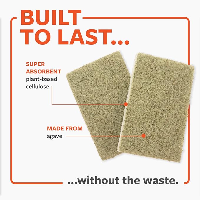 Full Circle Heavy Duty Scrubber Sponge – Robust Agave Leaf & Plastic-Free Cellulose – Dual-Sided Dish Sponge for Cast Iron, Grill Grates & Oven Racks, 6 Pack