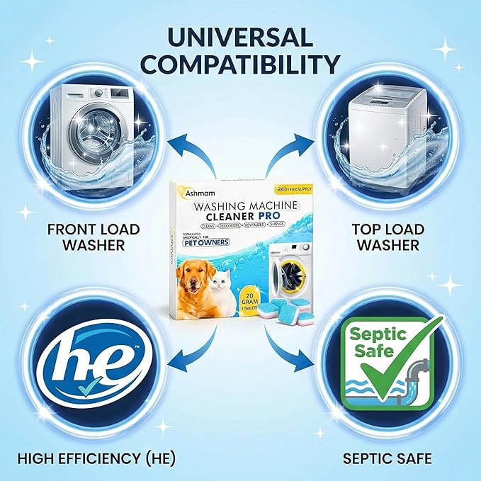 Washing Machine Cleaner Tablets, 24 Pack 1 Year Supply – Deep Clean Washer Cleaner for Front Load & Top Load HE Machines, Removes Odor & Residue, Lavender Fresh Scent, Septic Safe