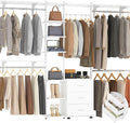 Aheaplus Closet System with Drawers, Closet Organizer System Storage with Shelves, 96'' Walk-in Closet with 5 Hanging Rods, Heavy Duty Wall Mounted Clothes Wardrobe Garment Rack,-Metal Frame, White