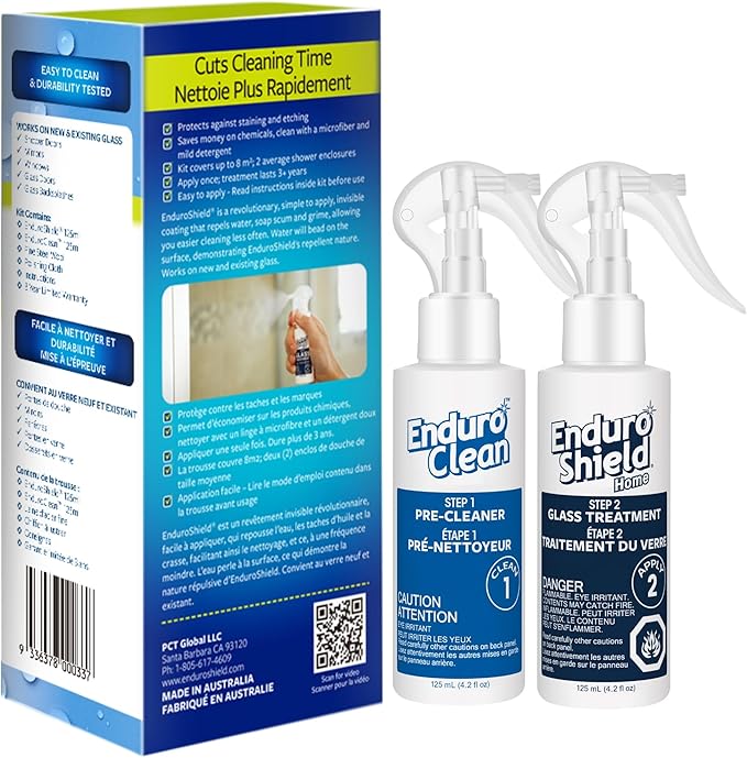 EnduroShield Glass Treatment Kit - Advanced Protection for Glass Surfaces - Repels Soap Scum, Grime & Dirt Without Harsh Chemicals - 4.2 fl oz