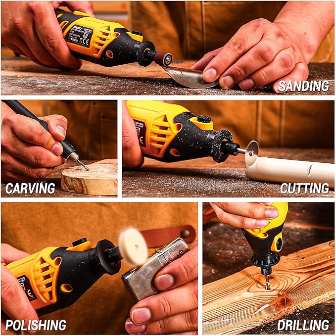 Rotary Tool Kit: DEKOPRO Power Hand Rotary Tools Mini for Wood/Metal, Electric Grinder Drill Machine Set with Flex Shaft for Carving, Cutting, Sanding, Grinding, Polishing, Engraving