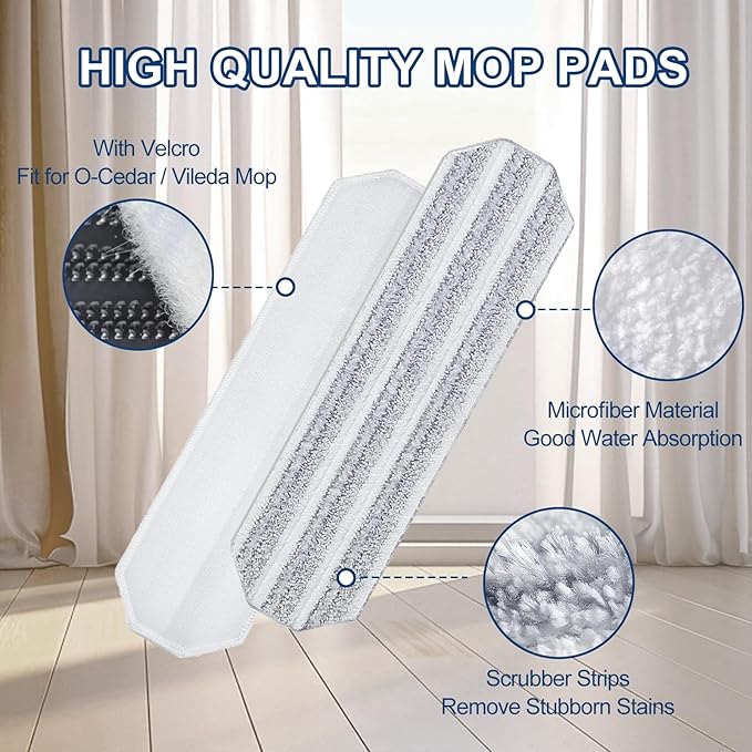 Mop Pads Replacements Compatible with H2prO Flat Mop System, Replace Mop Heads for Mop, Machine Washable Reusable Microfiber Pad Refills for Floor Cleaning (6 Pack)