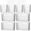 8 Pcs Storage Organizer Bins Wall Mounted Organizer Basket Plastic Cabinet Door Bins Stackable Hanging Baskets for Organizing for Wall Refrigerator Kitchen Bathroom Pantry(3.94'',Clear)