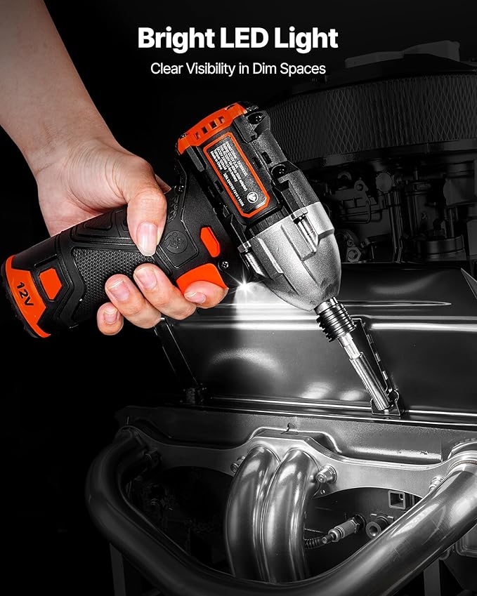 VEVOR Impact Driver, 1/4 Inch, 3000 RPM Max Speed, 12 V Brushless Motor, Electric Cordless Impact Driver Kit with Battery and Charger, 20 Bits, LED Work Light, for Furniture, Electrical, Home Repairs