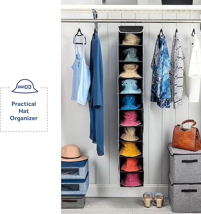 ZOBER Hanging Closet Organizer, 10-Shelf - Hanging Storage Organizer Shelves for Clothes, Towels, Toys - College Dorm Room, Nursery, & Home Closet