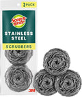 Scotch-Brite Stainless Steel Scrubbers, Scouring Pads for Cleaning Tough Baked-On Messes, Metal Scrubbers for Cleaning Dishes, 3 Scrub Pads