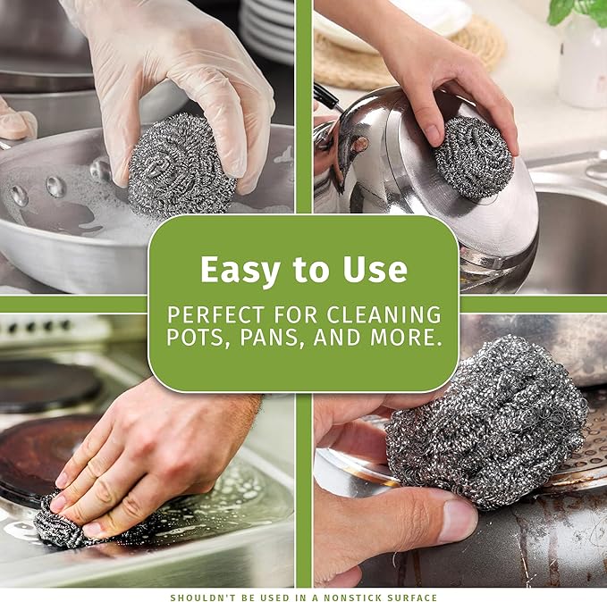 Stainless Steel Scouring Pads - 12 Pack - Steel Wool Scrubbers for Pots, Pans, Dishes & Grills