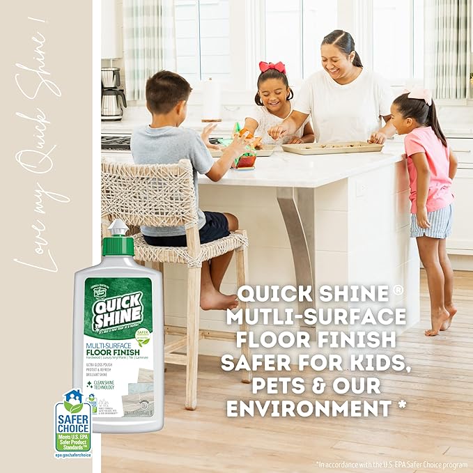 Quick Shine Multi Surface Floor Clean + Polish Mop Kit w/ 3 Reusable Pads & 1-16 oz. Floor Finish | Use Wet + Dry | Hardwood, Luxury Vinyl Plank, Laminate | Safer Choice pH Neutral Formula
