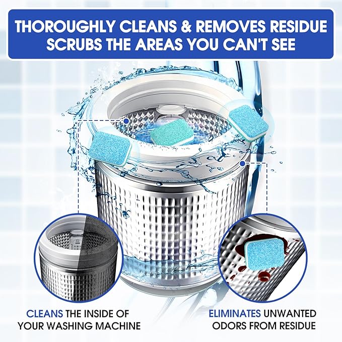 Washing Machine Cleaner Tablets - Deep-Cleaning Descaler for Front Load and Top Load Washers, Including HE, 30 Pack (15 Month Supply)