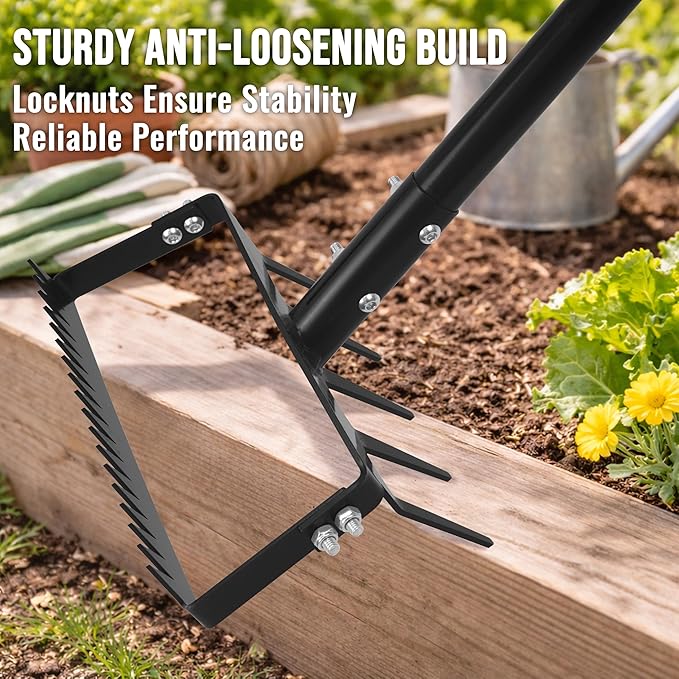 Gardzen 70" Garden Hoe for Weeding, Long Handle Hula Tool with Serrated Blade, Heavy Duty 2-in-1 Stirrup Scuffle Weeder, Cultivator Rake for Loosening Soil & Planting