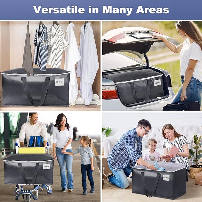 StorageRight Heavy Duty Moving Boxes-Moving Bags with Zipper, Reinforced Handles and Tag Pocket-Collapsible Moving Supplies-Totes for Storage Great for moving, Storage and Travel 93L(Gray-4 Pack)