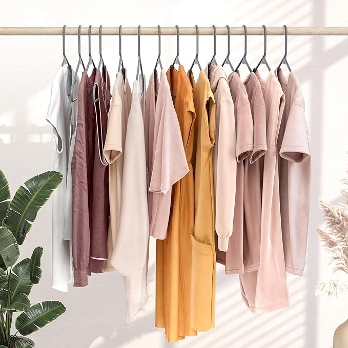 Plastic Hangers 50 Pack Grey - Clothes Hangers - Makes The Perfect Coat Hanger and General Space Saving Clothes Hangers for Closet - Percheros Ganchos para Colgar Ropa Hangars