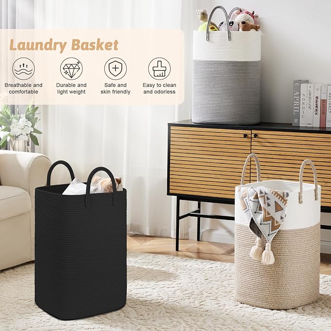 Artfeel Laundry Basket,Woven Cotton Rope Laundry Hamper,40L Versatile Storage for Dirty Clothes,Baby Toys,and Blankets in Bathroom, Nursery,and Living Room