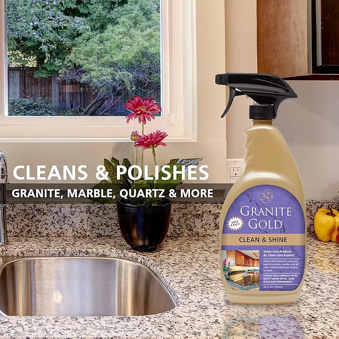 Granite Gold Clean and Shine Spray-Streak-Free Deep Cleaning & Polishing of Granite, Marble, Quartz, 24 Fl Oz (Pack of 2)