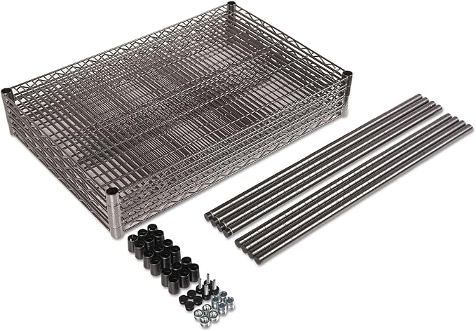 Alera Wire Shelving Starter Kit, Four-Shelf, 36w x 18d x 72h, Black Anthracite
