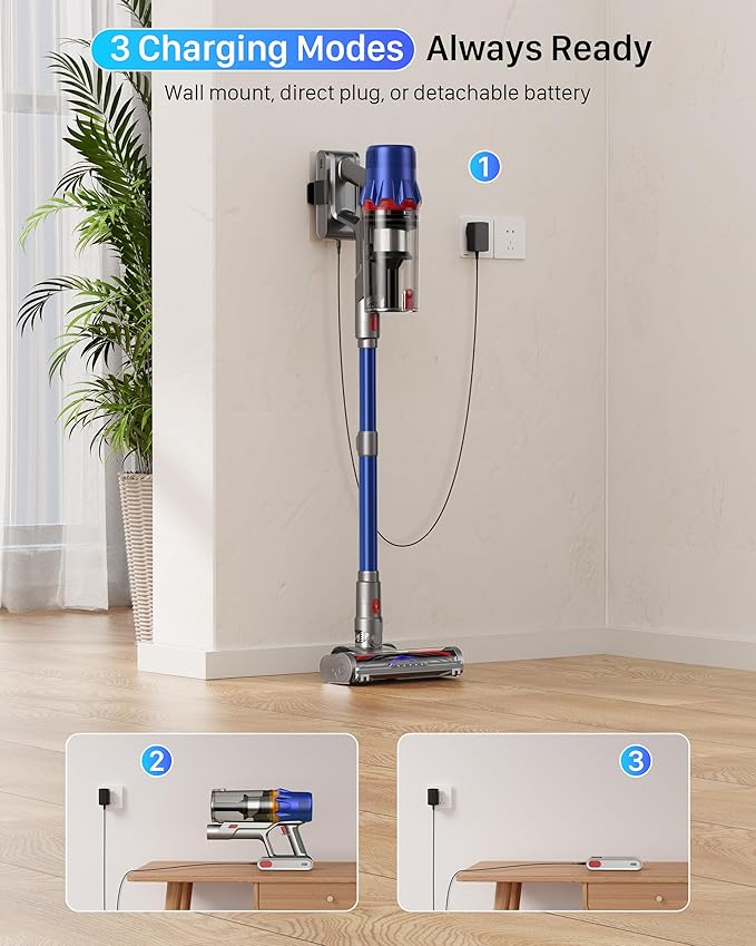 iXlion Cordless Vacuum Cleaner - Powerful Stick Vacuum with HEPA Filter, 55-Min Runtime, LED Light, Anti-Tangle Brush, Detachable Battery, Lightweight for Home, Pet Hair, Carpets & Hard Floors