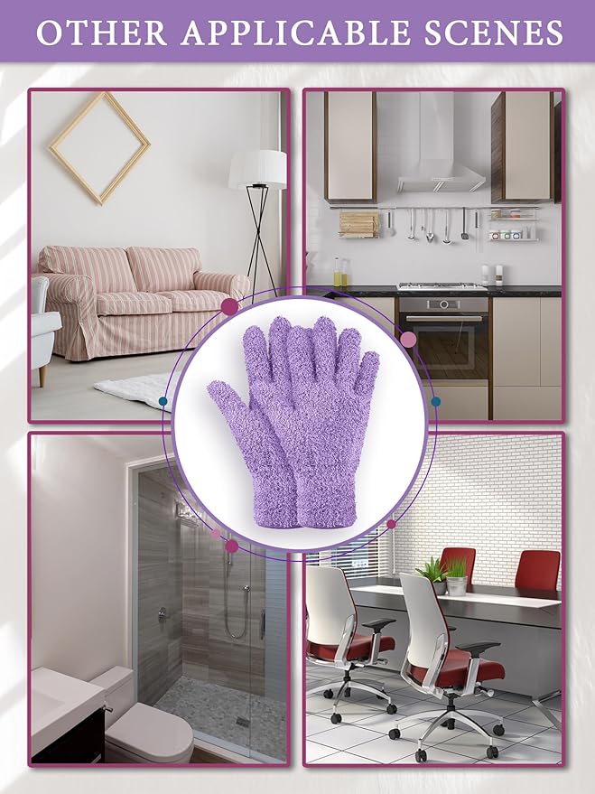 Patelai 3 Pairs Microfiber Plant Dusting Gloves Leaf Cleaning Gloves for Indoor Plants, Blinds, Furniture, House (Reddish Violet,Blue,Purple,Large)
