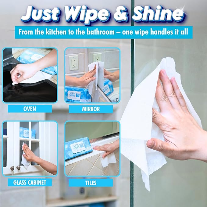 Air Jungles Glass and Window Cleaner Wipes 70 Count, Extra Large 8" x 10" Size Cleaning Wipes for Car Windshield, Headlight, Mirror, Tile and Home Glass Surface