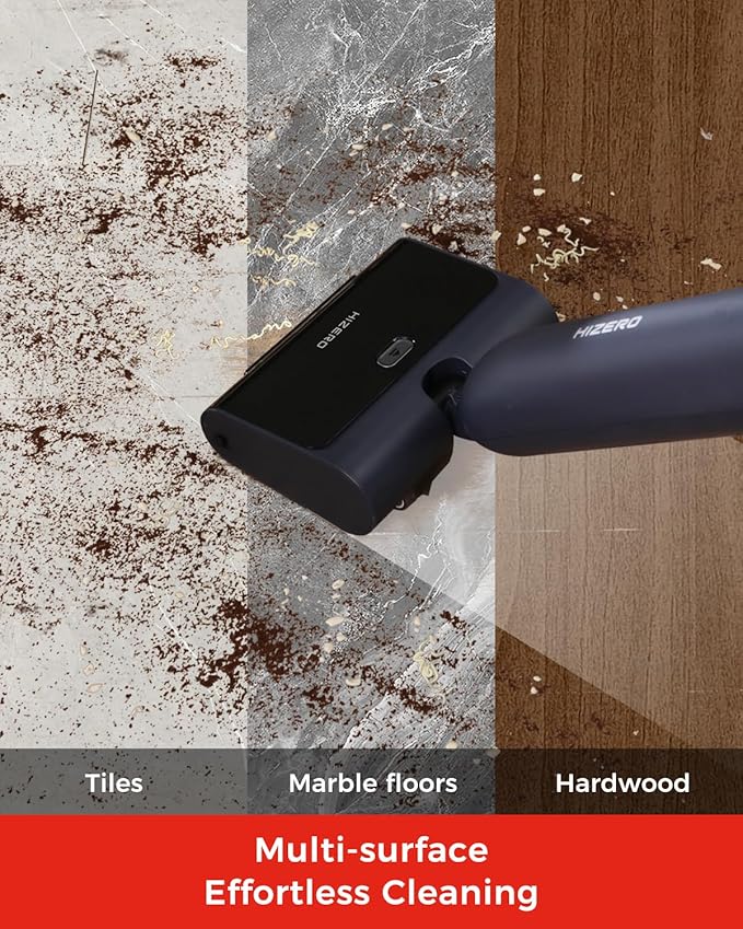 HIZERO F600 Hard Floor Cleaner with Headlight, Self-Cleaning Roller & Triple Separation, 60Min Cordless Runtime, Wet Dry Sweeping Mopping All-in-One for Wood Tile & Pet Homes