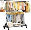 Luxspire Heavy Duty Clothes Rack Load 600 LBS, Double Rod Clothing Rack, Rolling Garment Racks with Lockable Wheels, Shelves, Adjustable Laundry Hanging Racks for Clothes, Black