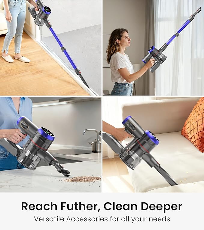 FKIEN Cordless Vacuum Cleaner, 550W 45kPa 65Mins Vacuum Cleaners for Home with LED Display, Self-Standing Stick Vacuum with Anti-Tangle Brush, Rechargeable Vacuum Cordless for Pet Hair/Carpet/Floor