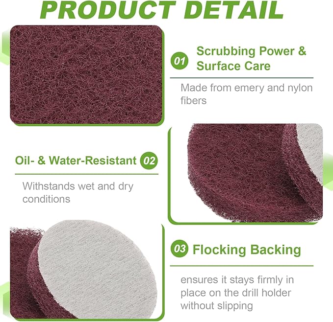 Power Scrub Pads, Scrubbing Pads 800 Grits Scouring Discs - Fitting for (Home Kitchen Cleaning - Drill Attachment - Scrubber Replacement) 20 Pcs & 2 Inch & Dark Red