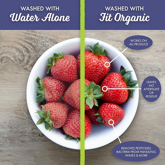 Fit Organic Soaker Produce Wash – USDA Certified Organic & Kosher Fruit and Vegetable Cleaner – Removes 98% Pesticides, Wax & Contaminants – Family & Pet Safe, Chemical-Free, 32 Oz