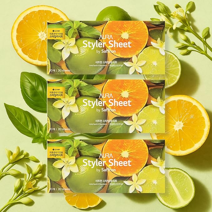 Lime Basil & Mandarin Sheet Fragrance 20 x 3 Pack - Long-Lasting Dryer Sheet Scent for Clothing Styler - Deodorizing & Refreshing - Easy Use Styler Fabric Softener Sheets Compatible with LG Styler