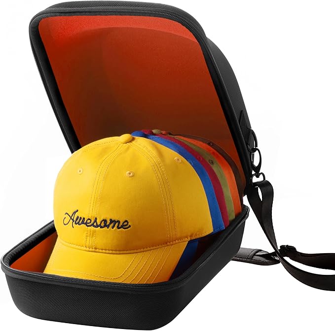 OZUECCR Hard Hat Travel Case – Storage for Baseball Caps with Carrying Handle and Adjustable Shoulder Strap, Hat Organizer Protects up to 6 Hats, for Travel and Home Storage (Inner Orange)