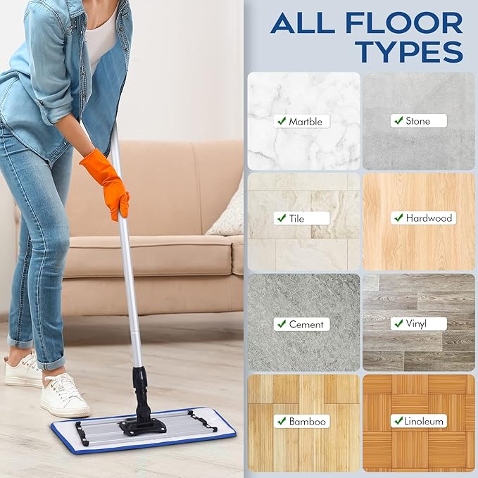 Matthew 18'' 36 Pcs Microfiber Mop Replacement Pads for Wet Dry Multi-Surface Floor Reusable Home Commercial Cleaning Refills,Machine Washable Compatible with Bona Mop&Any Microfiber Flat Mop Blue