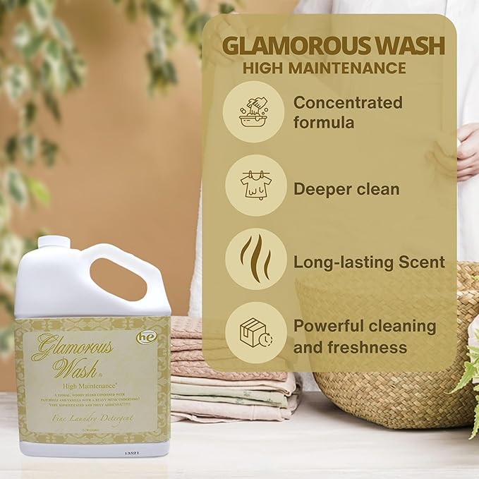 Worldwide Nutrition Bundle Compatible with Tyler Candle Company Glamorous Wash High Maintenance Scent Fine Laundry Liquid Detergent - Hand and Machine Washable - 1 Gal (3.78 L) Container with Keychain