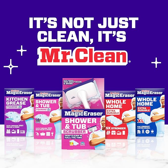 Mr. Clean Magic Eraser Sponge, All Purpose Cleaner, Cleaning Scrubber, Wall, Sneaker, Kitchen, Bathroom, Shower Cleaner, Cleaning Supplies, Melamine Sponge, Cleaning Pads, Extra Durable, 9ct