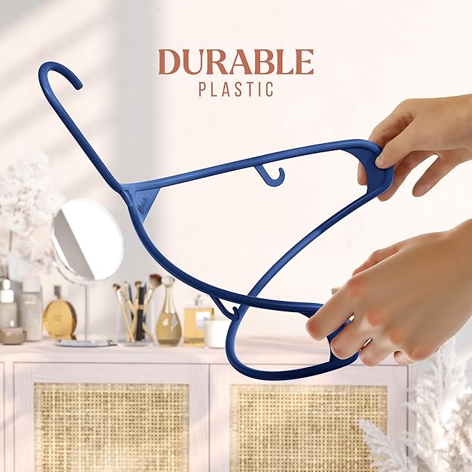 Plastic Hangers 50 Pack Navy - Clothes Hangers - Makes The Perfect Coat Hanger and General Space Saving Clothes Hangers for Closet - Percheros Ganchos para Colgar Ropa Hangars
