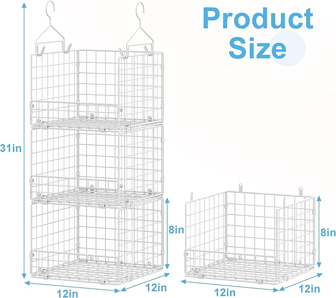 Sonyabecca 3-Tier Hanging Closet Organizer with 5 S Hooks, Closet Shelves for Clothes, Shoes, Handbags, Accessories, Hanging Basket, Closet Storage, Closet System, Closet Organizers and Storage