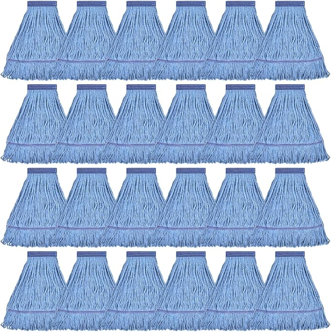 Matthew Cleaning Heavy Duty Mop Head Commercial Grade Replacement for General and Floor Cleaning, Wet Industrial Blue Cotton Looped End String Head Refills (Case of 24) Blue