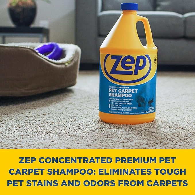 Zep Premium Pet Carpet Shampoo - 1 Gallon (Case of 2) ZUPPC128 - Concentrated Pro Formula Removes Tough Pet Stains and Odors