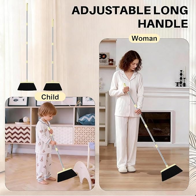 Broom and Dustpan Set House Brooms for Sweeping Indoor Collapsible Broom and Dust Pan Combo for Home Office Kitchen Lobby Floor Pet Hair (Small-Yellow)